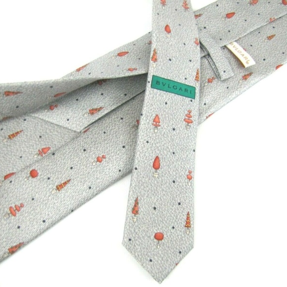 BVLGARI Tie Gray Pictorial Topiary Seven 7 Fold - Picture 1 of 8
